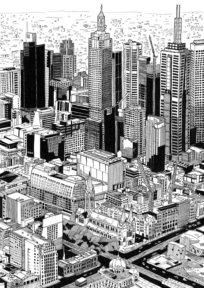 Aerial Depiction of Melbourne CBD Great Frames