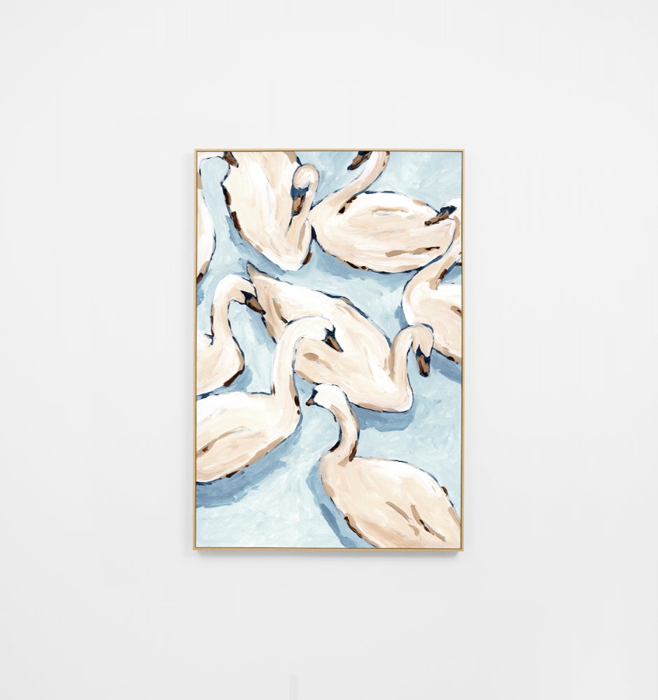 Peaceful Swans Blue Canvas