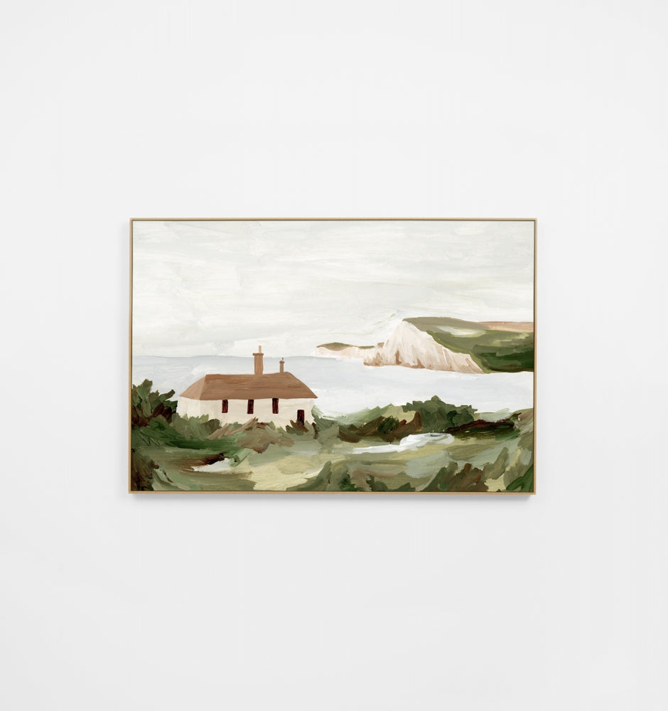 Scenic Sea Town Green Canvas