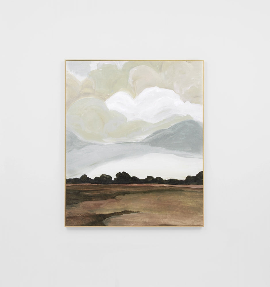 Tranquil Field Green Framed Canvas