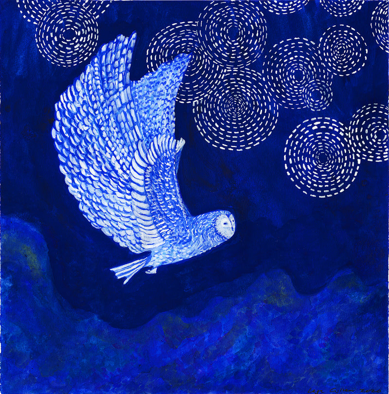 Blue Moon - Owl Takes Flight In The Moonlight.